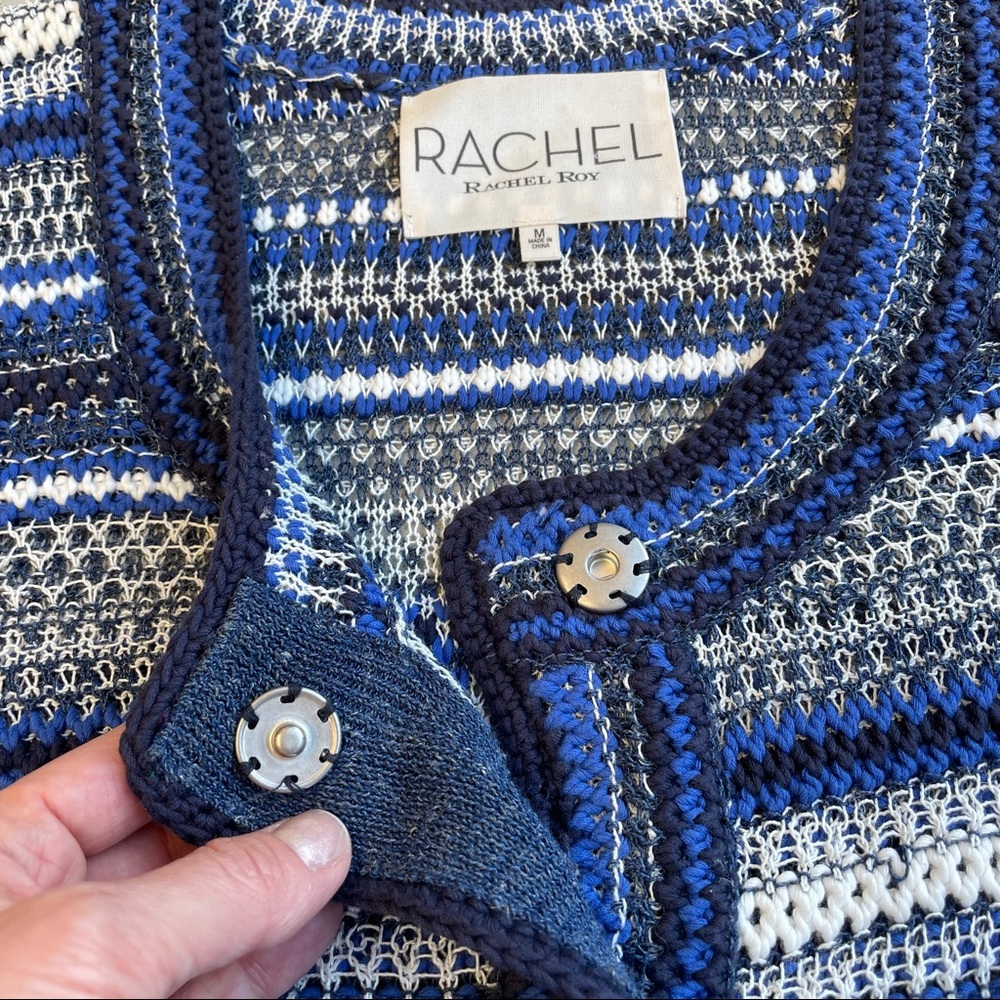 2 for $25 Rachel Roy blue white knit snap front cardigan M - Picture 3 of 8